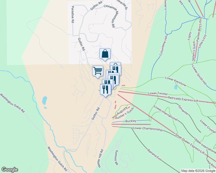 map of restaurants, bars, coffee shops, grocery stores, and more near 11 Emmons Road in Crested Butte