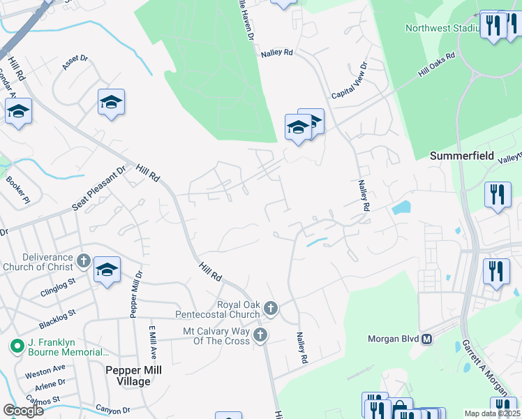 map of restaurants, bars, coffee shops, grocery stores, and more near 7424 Belgravia Lane in Hyattsville