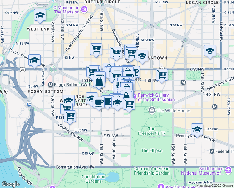 map of restaurants, bars, coffee shops, grocery stores, and more near 101 Independence Avenue Southeast in Washington