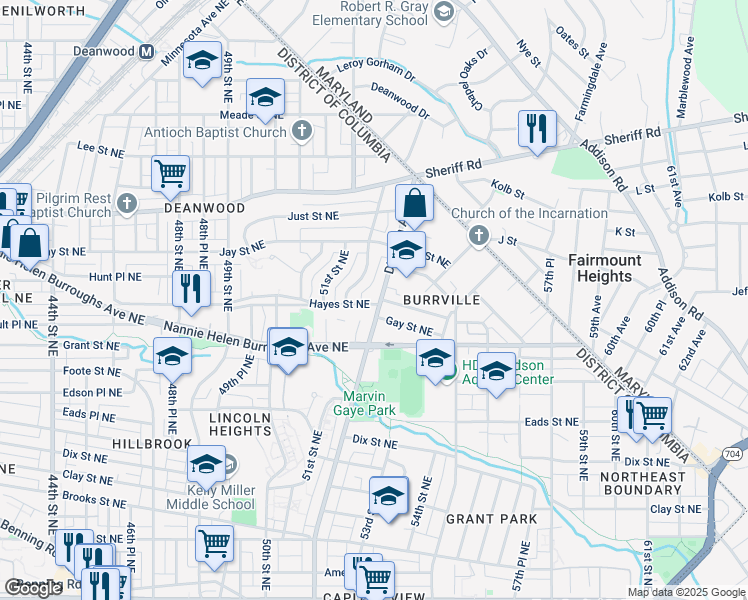 map of restaurants, bars, coffee shops, grocery stores, and more near 101 Independence Avenue Southeast in Washington