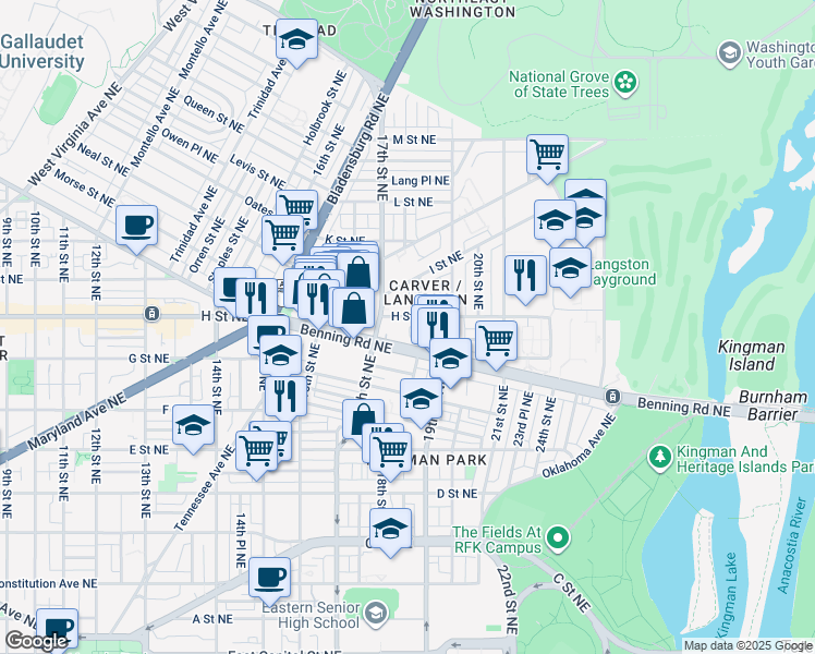 map of restaurants, bars, coffee shops, grocery stores, and more near 101 Independence Avenue Southeast in Washington