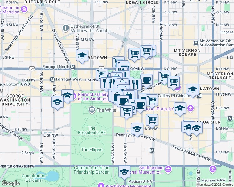 map of restaurants, bars, coffee shops, grocery stores, and more near 101 Independence Avenue Southeast in Washington