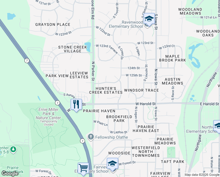 map of restaurants, bars, coffee shops, grocery stores, and more near in Overland Park