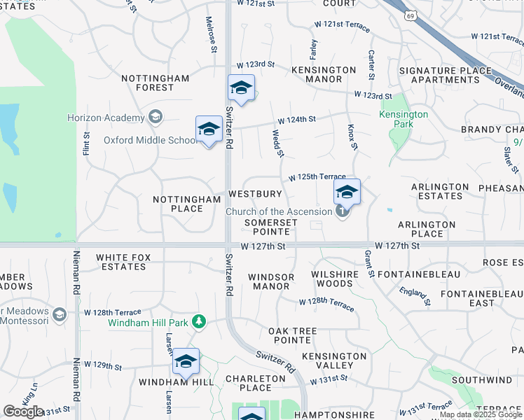 map of restaurants, bars, coffee shops, grocery stores, and more near 10013 West 126th Street in Overland Park