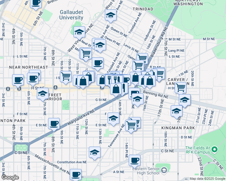 map of restaurants, bars, coffee shops, grocery stores, and more near 101 Independence Avenue Southeast in Washington