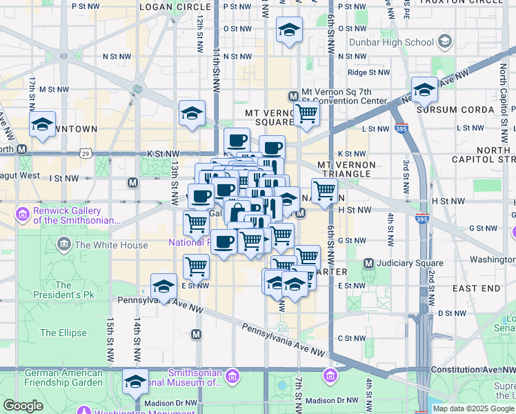 map of restaurants, bars, coffee shops, grocery stores, and more near 101 Independence Avenue Southeast in Washington