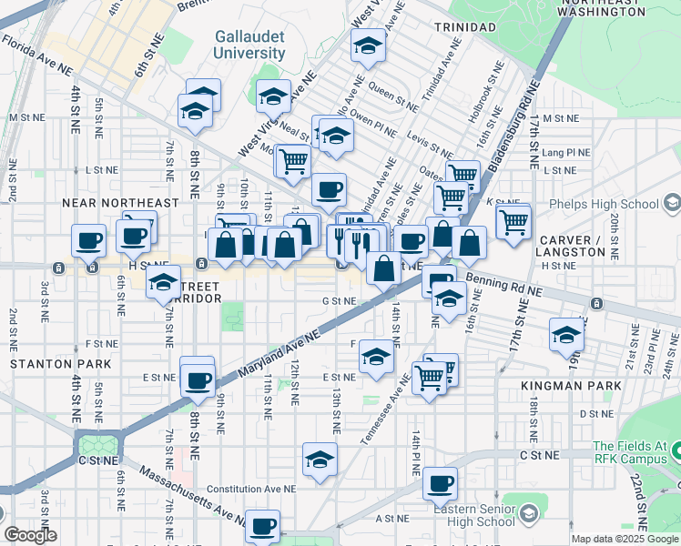 map of restaurants, bars, coffee shops, grocery stores, and more near 101 Independence Avenue Southeast in Washington