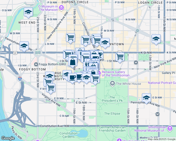 map of restaurants, bars, coffee shops, grocery stores, and more near 101 Independence Avenue Southeast in Washington