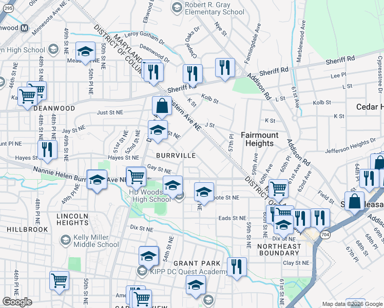 map of restaurants, bars, coffee shops, grocery stores, and more near 101 Independence Avenue Southeast in Washington