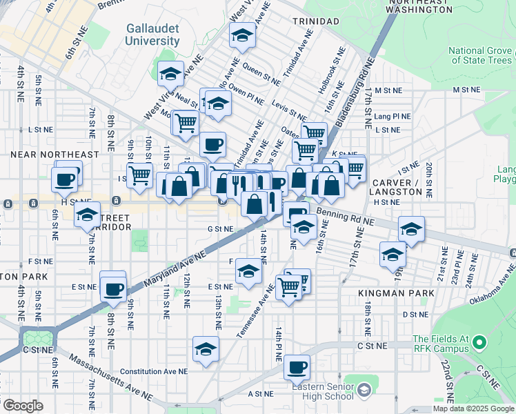 map of restaurants, bars, coffee shops, grocery stores, and more near 101 Independence Avenue Southeast in Washington