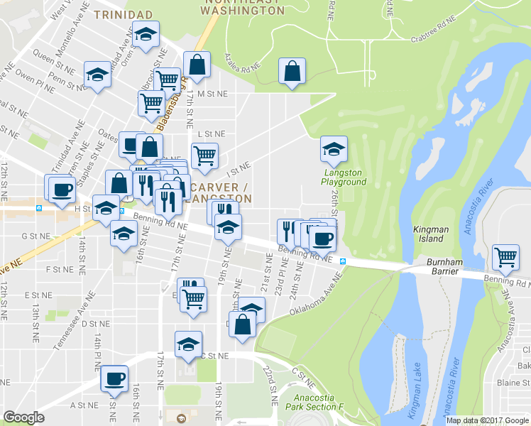 map of restaurants, bars, coffee shops, grocery stores, and more near 101 Independence Avenue Southeast in Washington