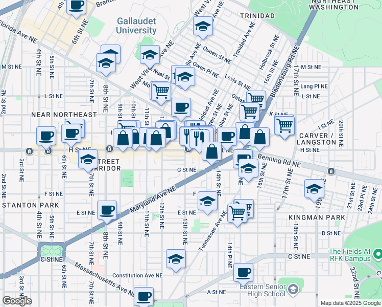 map of restaurants, bars, coffee shops, grocery stores, and more near 101 Independence Avenue Southeast in Washington