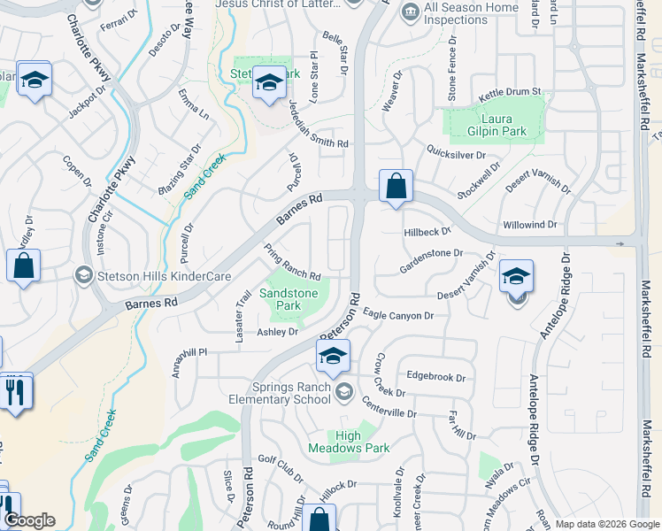 map of restaurants, bars, coffee shops, grocery stores, and more near 4615 Dapple Grey Lane in Colorado Springs