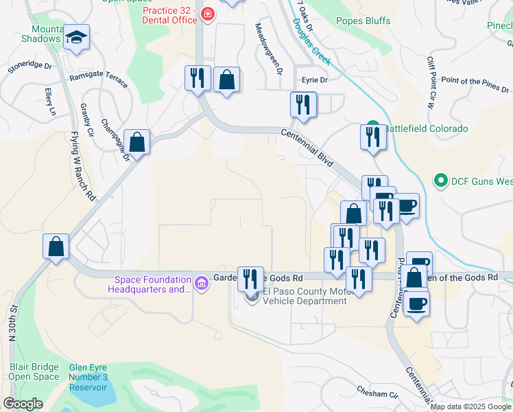 map of restaurants, bars, coffee shops, grocery stores, and more near in Colorado Springs