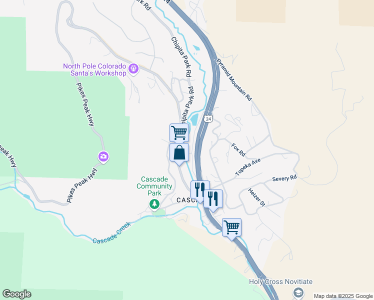 map of restaurants, bars, coffee shops, grocery stores, and more near 4615 Fountain Avenue in Cascade-Chipita Park