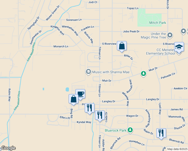 map of restaurants, bars, coffee shops, grocery stores, and more near 1286 Alicia Circle in Gardnerville