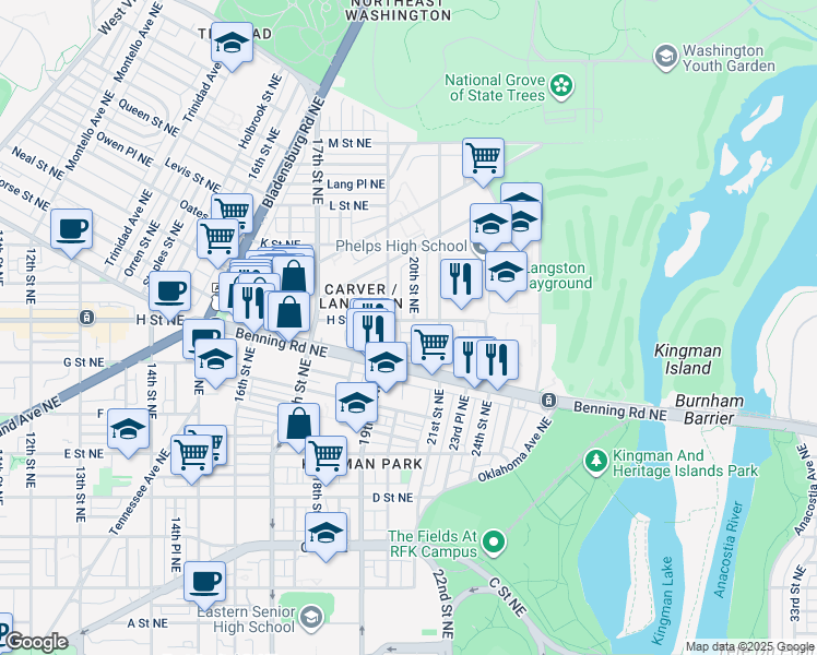 map of restaurants, bars, coffee shops, grocery stores, and more near 101 Independence Avenue Southeast in Washington