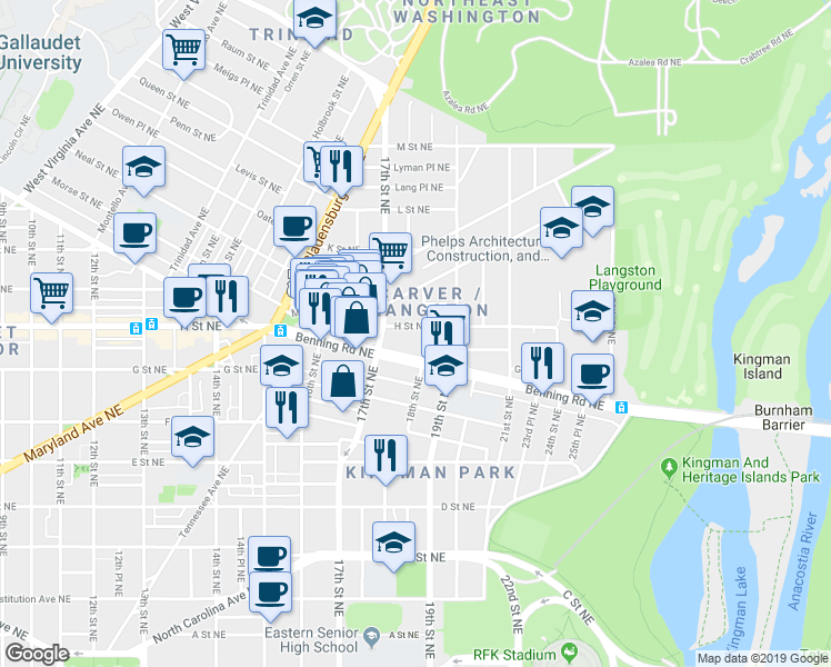 map of restaurants, bars, coffee shops, grocery stores, and more near 101 Independence Avenue Southeast in Washington