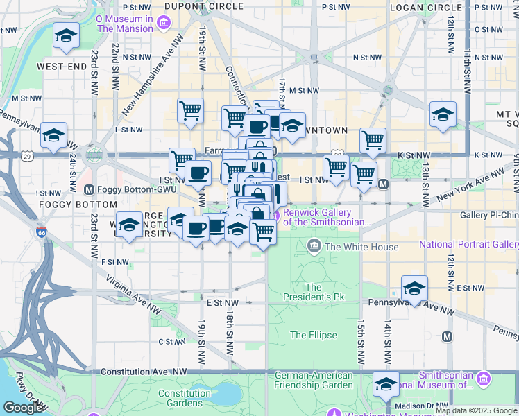 map of restaurants, bars, coffee shops, grocery stores, and more near 101 Independence Avenue Southeast in Washington