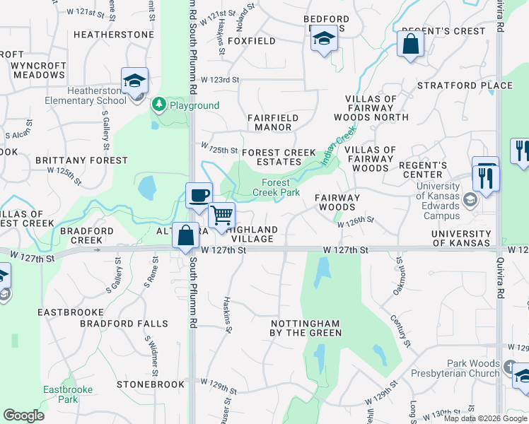 map of restaurants, bars, coffee shops, grocery stores, and more near 12617 Hauser Drive in Overland Park