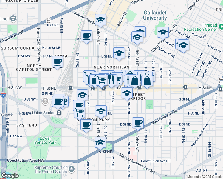 map of restaurants, bars, coffee shops, grocery stores, and more near 101 Independence Avenue Southeast in Washington