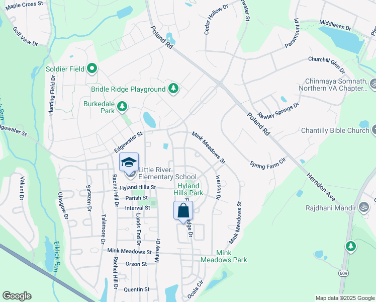 map of restaurants, bars, coffee shops, grocery stores, and more near 25892 Flintonbridge Drive in Chantilly