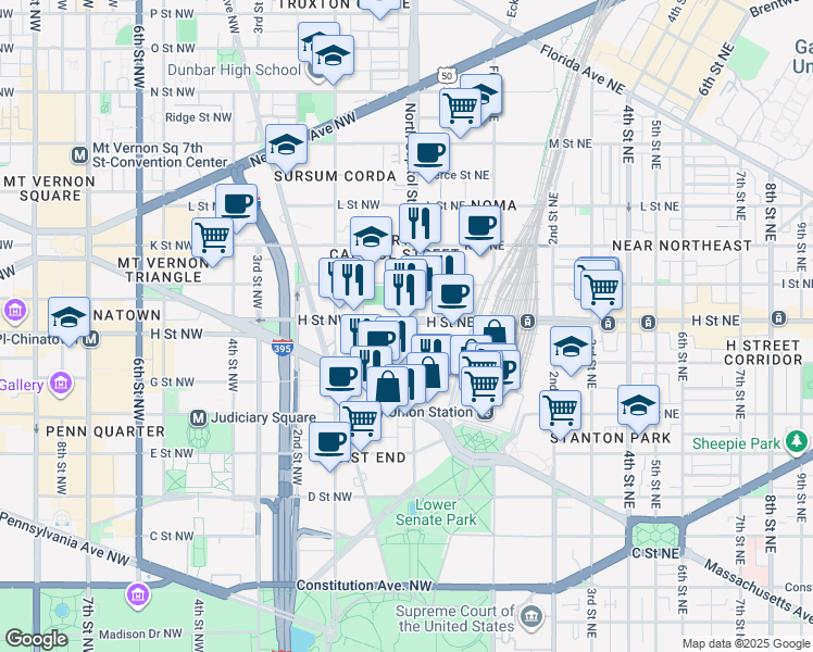 map of restaurants, bars, coffee shops, grocery stores, and more near in Washington