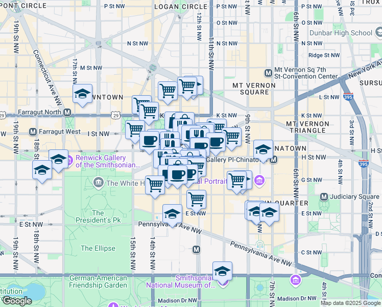 map of restaurants, bars, coffee shops, grocery stores, and more near 101 Independence Avenue Southeast in Washington