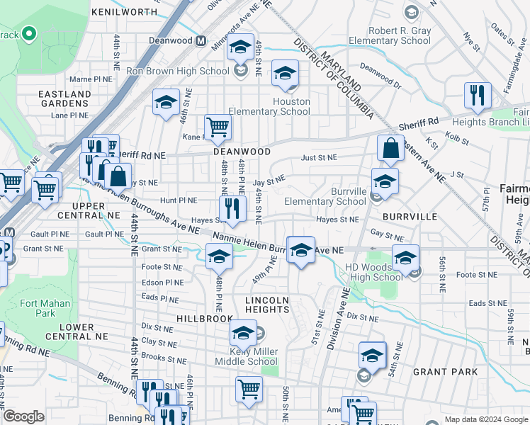 map of restaurants, bars, coffee shops, grocery stores, and more near 101 Independence Avenue Southeast in Washington