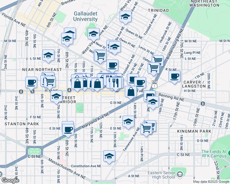 map of restaurants, bars, coffee shops, grocery stores, and more near 101 Independence Avenue Southeast in Washington