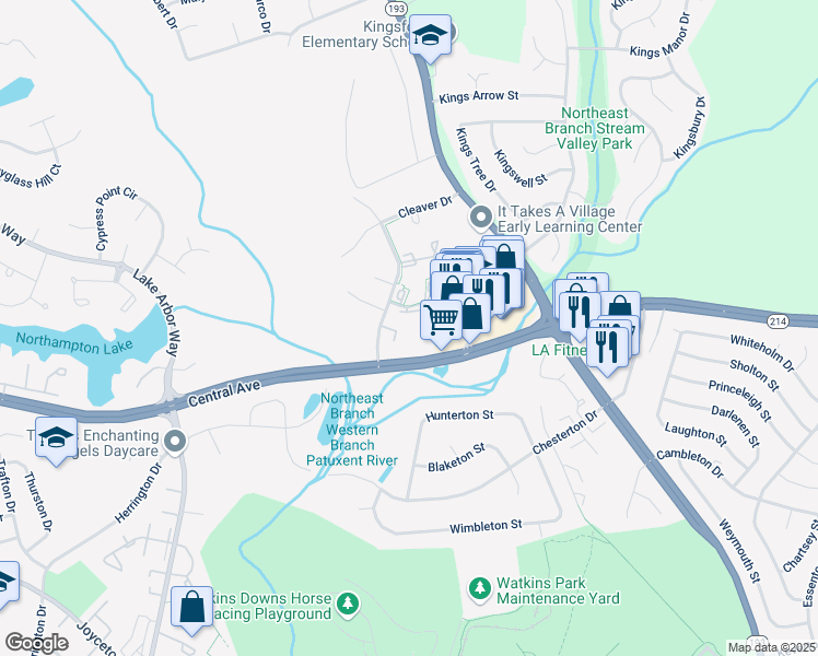 map of restaurants, bars, coffee shops, grocery stores, and more near 781 Saint Michaels Drive in Bowie
