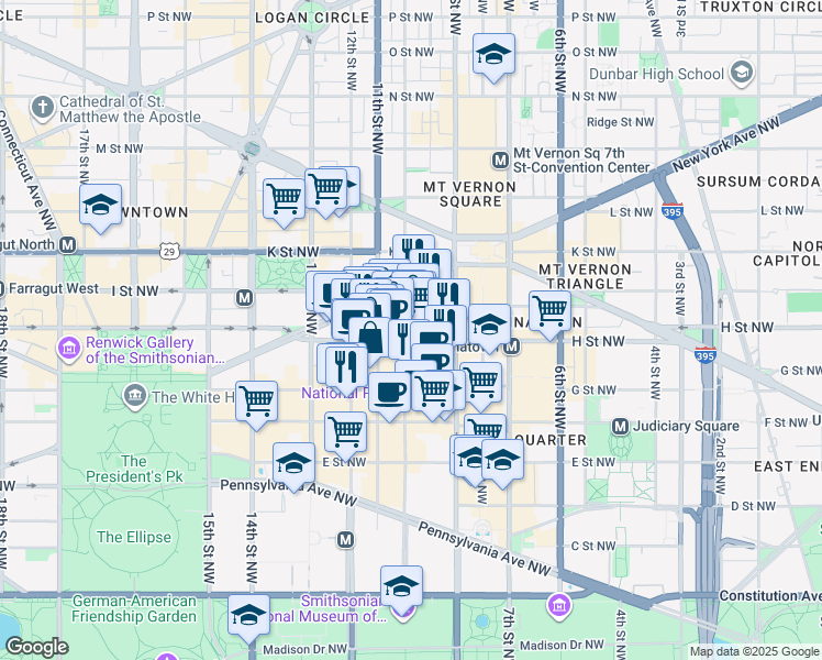 map of restaurants, bars, coffee shops, grocery stores, and more near 101 Independence Avenue Southeast in Washington