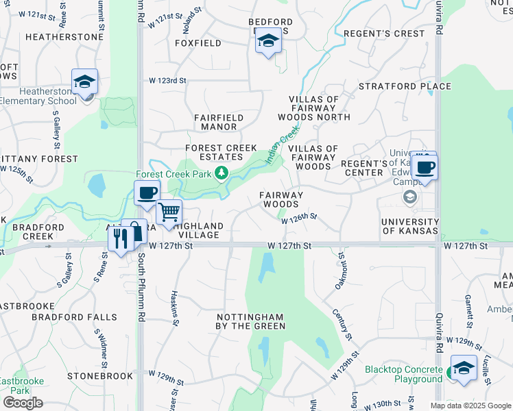 map of restaurants, bars, coffee shops, grocery stores, and more near Richards in Overland Park