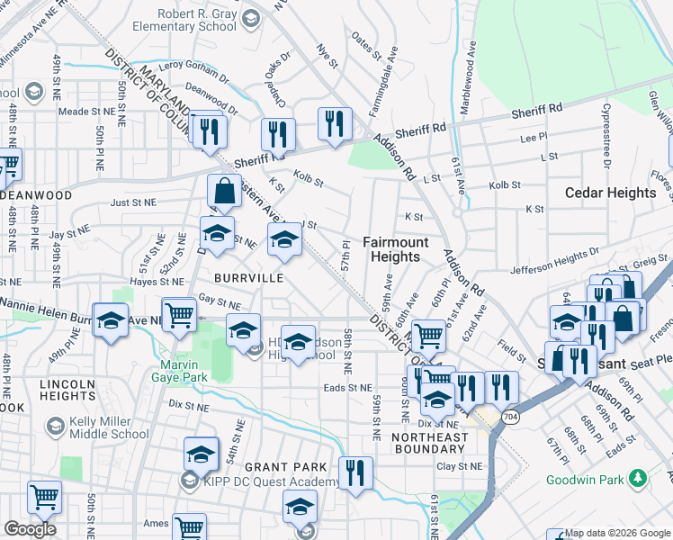 map of restaurants, bars, coffee shops, grocery stores, and more near 101 Independence Avenue Southeast in Washington