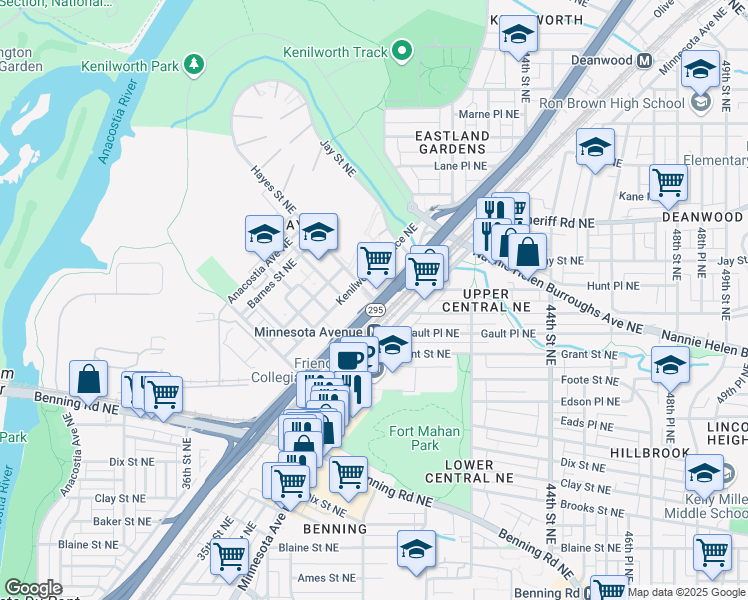 map of restaurants, bars, coffee shops, grocery stores, and more near 4000 Minnesota Avenue Northeast in Washington