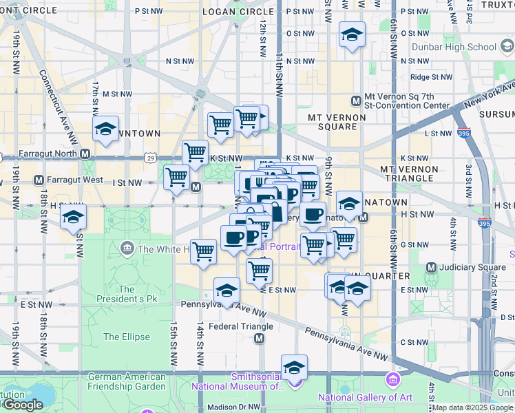 map of restaurants, bars, coffee shops, grocery stores, and more near 1200 New York Avenue Northwest in Washington