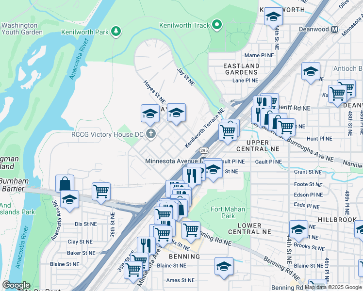 map of restaurants, bars, coffee shops, grocery stores, and more near 101 Independence Avenue Southeast in Washington