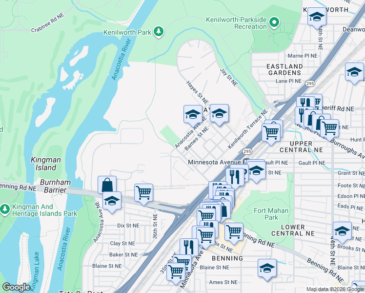 map of restaurants, bars, coffee shops, grocery stores, and more near 101 Independence Avenue Southeast in Washington
