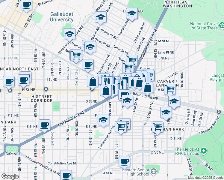 map of restaurants, bars, coffee shops, grocery stores, and more near 101 Independence Avenue Southeast in Washington