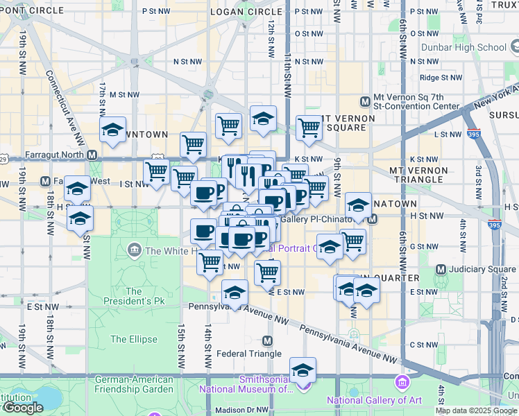 map of restaurants, bars, coffee shops, grocery stores, and more near 101 Independence Avenue Southeast in Washington
