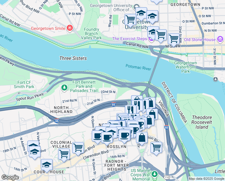 map of restaurants, bars, coffee shops, grocery stores, and more near 1509 22nd Street North in Arlington