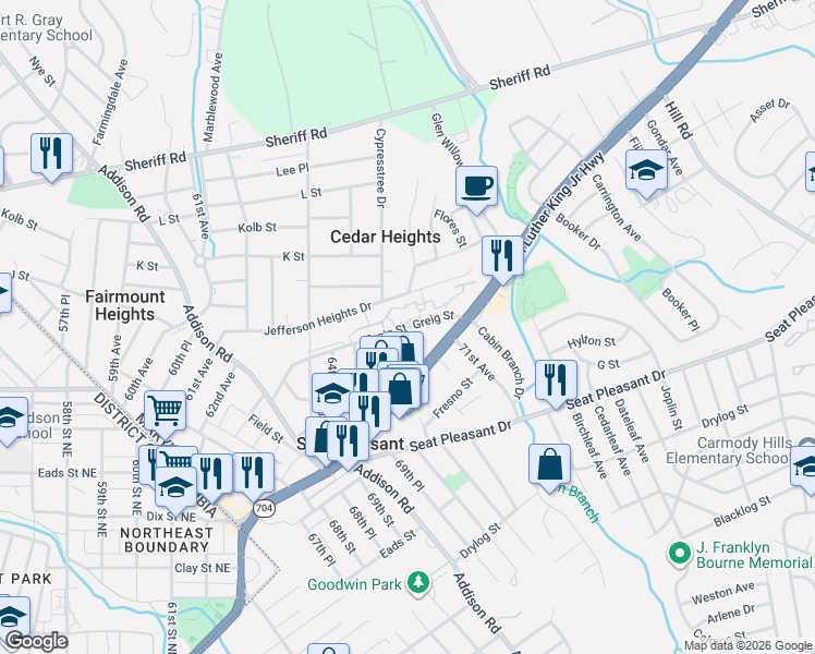 map of restaurants, bars, coffee shops, grocery stores, and more near 101 Independence Avenue Southeast in Washington