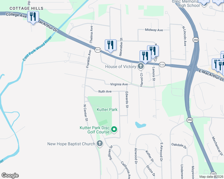 map of restaurants, bars, coffee shops, grocery stores, and more near 363 Virginia Avenue in Bethalto