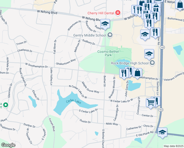 map of restaurants, bars, coffee shops, grocery stores, and more near 258 West Southampton Drive in Columbia
