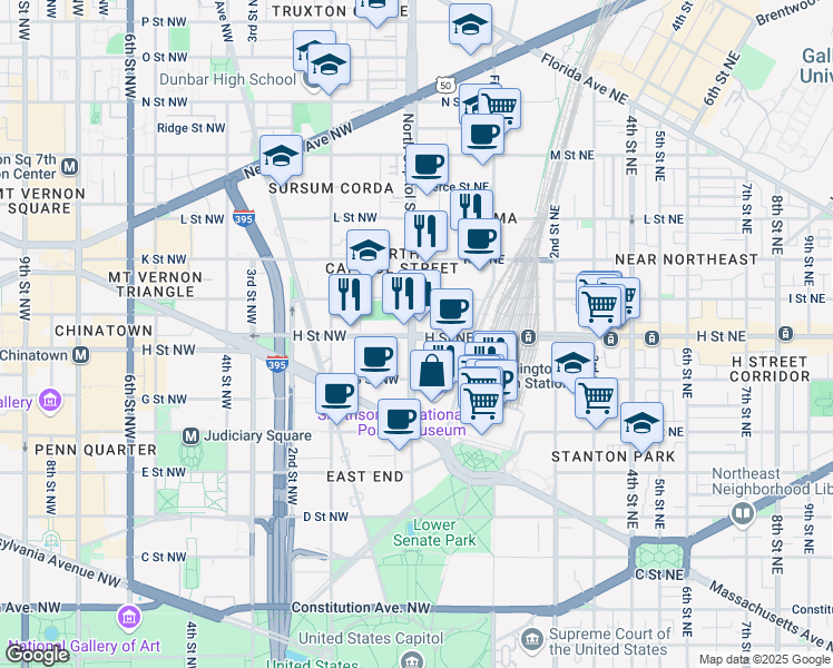map of restaurants, bars, coffee shops, grocery stores, and more near 101 Independence Avenue Southeast in Washington