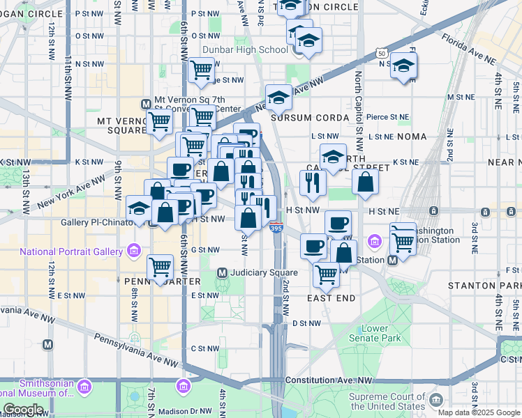 map of restaurants, bars, coffee shops, grocery stores, and more near 101 Independence Avenue Southeast in Washington