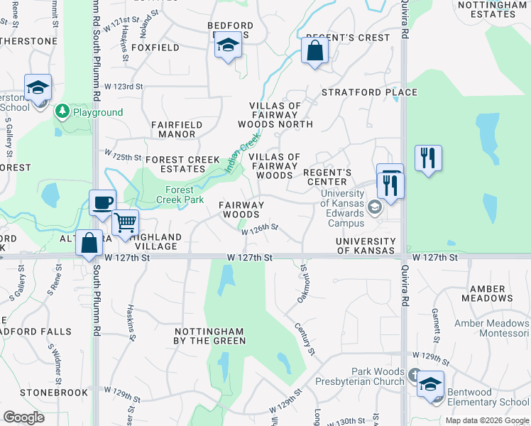 map of restaurants, bars, coffee shops, grocery stores, and more near 12231 Richards Street in Overland Park