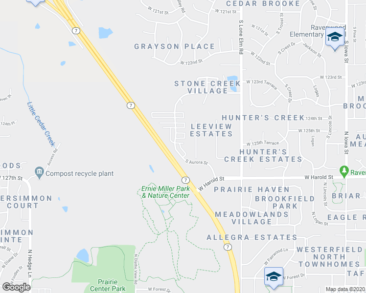 map of restaurants, bars, coffee shops, grocery stores, and more near 1221 North Leeview Circle in Olathe