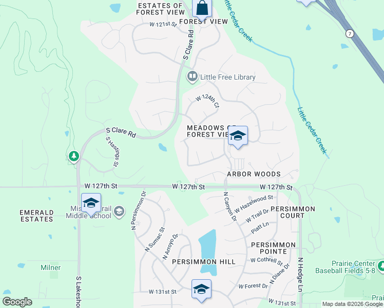 map of restaurants, bars, coffee shops, grocery stores, and more near 23807 West 125th Street in Olathe