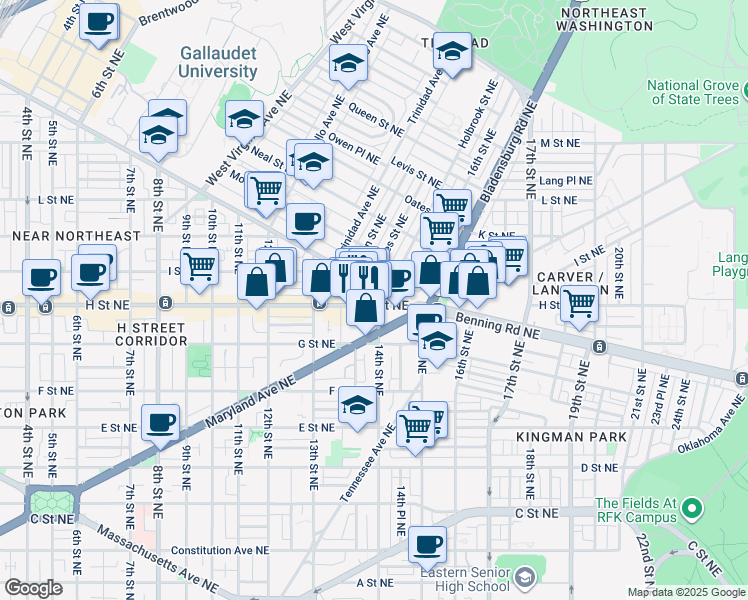 map of restaurants, bars, coffee shops, grocery stores, and more near 101 Independence Avenue Southeast in Washington